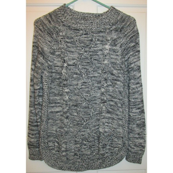 Poof Excellence Sweaters - Poof Excellence Women's Black White Marled Cable Knit Long Sleeve Sweater Size S